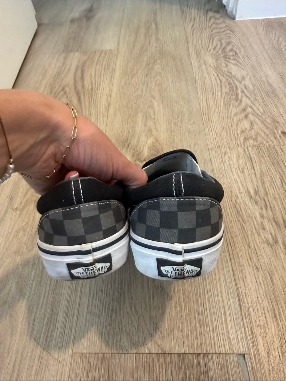 Vans Slip-On Checkerboard Sneakers in Black and Gray - Picture 3 of 5